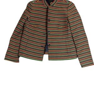 Talbots Size 4 Red and Green Multi Striped Blazer Structured Cropped Suit Jacket